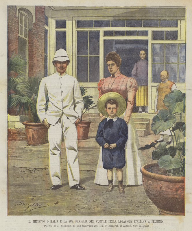 Italiens minister och hans familj på innergården till den italienska legationen i Peking av Achille Beltrame