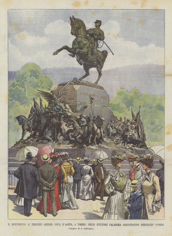 Monumentet till prins Amedeo, hertig av Aosta, i Turin, av skulptören Calandra, invigdes i onsdags av Achille Beltrame