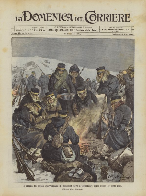 De krigande soldaternas jul i Manchuriet där termometern nu markerar 15° under noll av Achille Beltrame