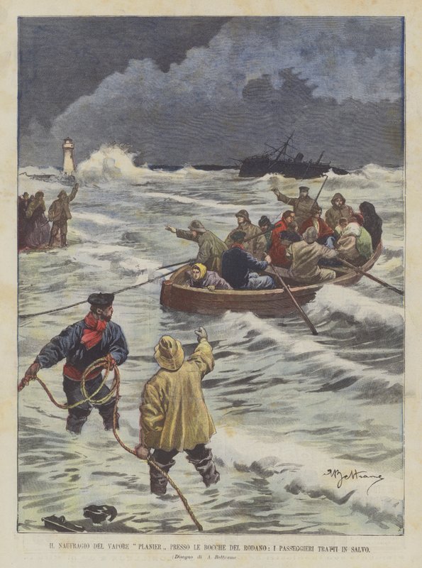 Vapor Planier skeppsvraket vid Bouches-du-Rhône, passagerarna räddade av Achille Beltrame