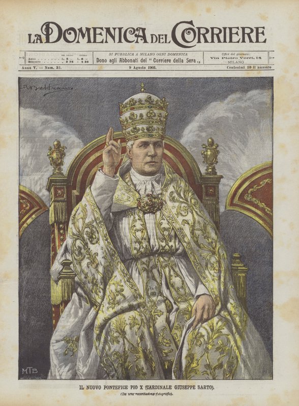 Den nye påven Pius X (kardinal Giuseppe Sarto) av Achille Beltrame