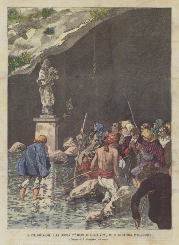 Pilgrimsfärden till Long Life Water Pool i Valle Di Rose (Valsassina) av Achille Beltrame