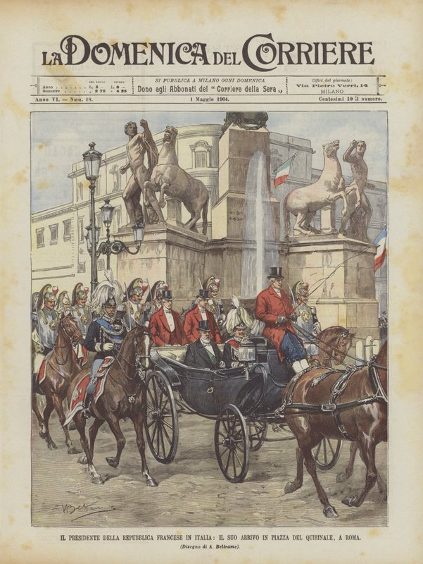 Franska republikens president i Italien, hans ankomst till Piazza Del Quirinale, Rom av Achille Beltrame