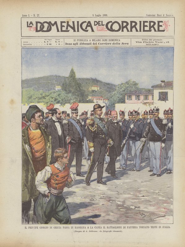 Prins George av Grekland passerar under granskning i Chania Infanteribataljonen återvänder till Italien av Achille Beltrame