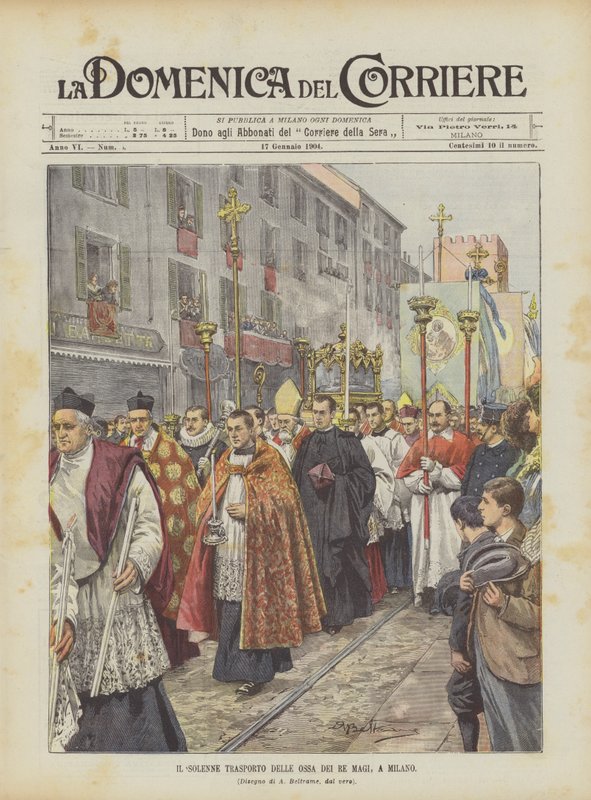 Den högtidliga transporten av magernas ben, i Milano av Achille Beltrame