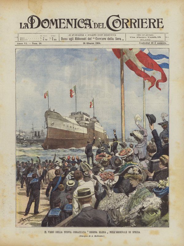 Lanseringen av det nya slagskeppet Regina Elena i Arsenale of Spezia av Achille Beltrame