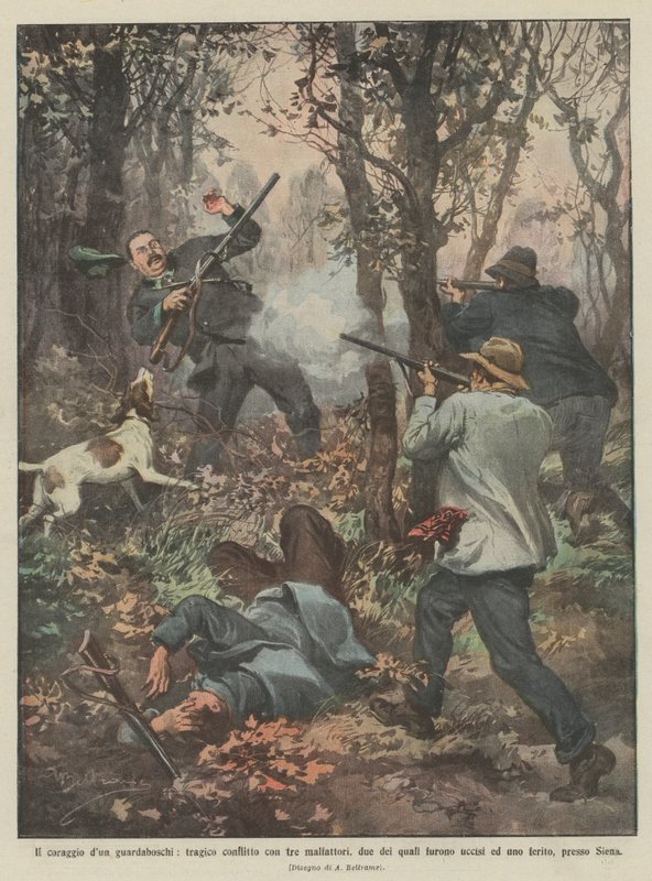 En jägmästares mod, en tragisk konflikt med tre brottslingar, varav två dödades? av Achille Beltrame