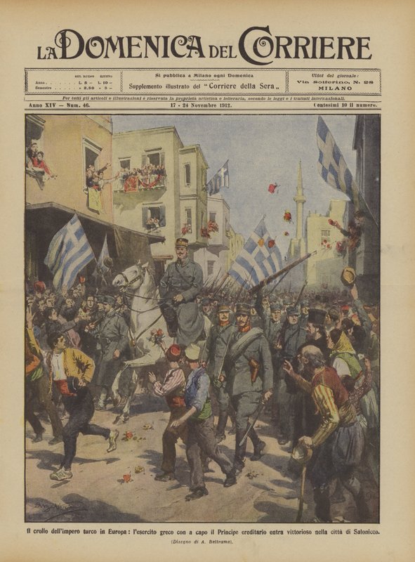 Det turkiska imperiets sammanbrott i Europa, går den grekiska armén med kronprinsen i spetsen in? av Achille Beltrame