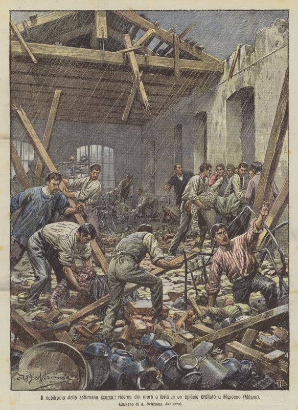 Förra veckans storm, sök efter döda och skadade i en kollapsad fabrik i Musocco (Milano) av Achille Beltrame