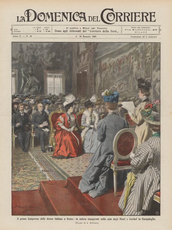 Den första kongressen för italienska kvinnor i Rom, invigningssessionen i Sala degli Orazi? av Achille Beltrame