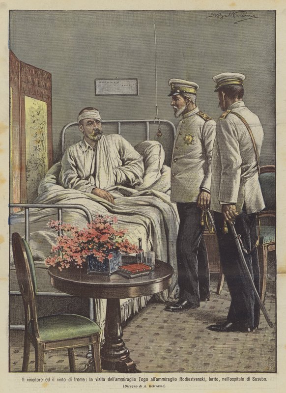 Vinnaren och förloraren framför, amiral Togos besök hos amiral Rodiestvenski? av Achille Beltrame