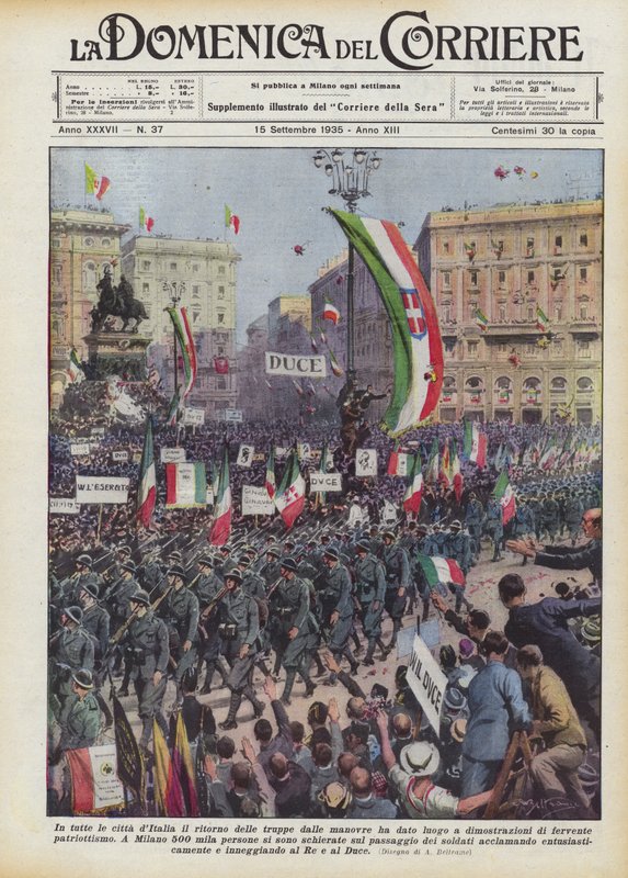 Gav truppernas återkomst från manövrarna upphov till demonstrationer i alla Italiens städer? av Achille Beltrame