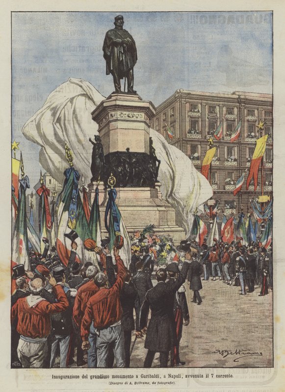 Invigning av det storslagna monumentet till Garibaldi, i Neapel, som ägde rum den 7 av Achille Beltrame
