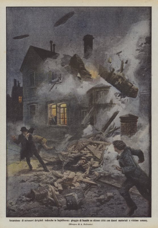 Intrång av tyska styrbara luftskepp i England, regn av bomber på vissa städer med? av Achille Beltrame