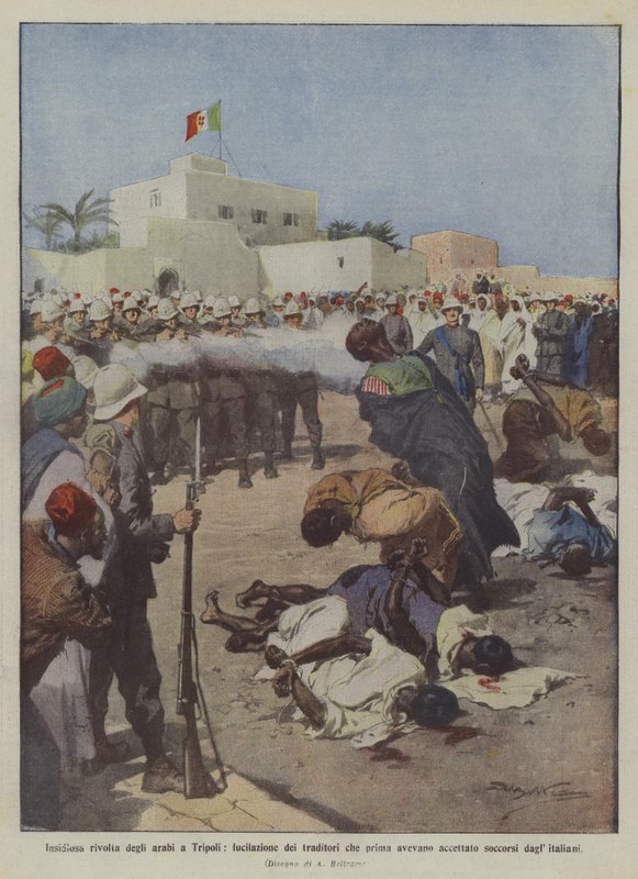 Lömsk arabisk revolt i Tripoli, skjutning av förrädare som tidigare hade accepterat? av Achille Beltrame