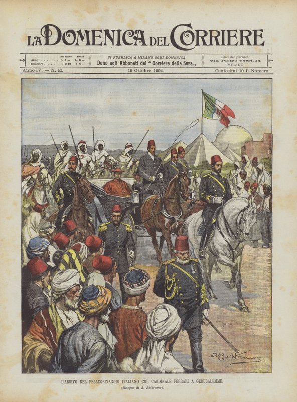 Ankomst av den italienska pilgrimsfärden med kardinal Ferrari i Jerusalem av Achille Beltrame