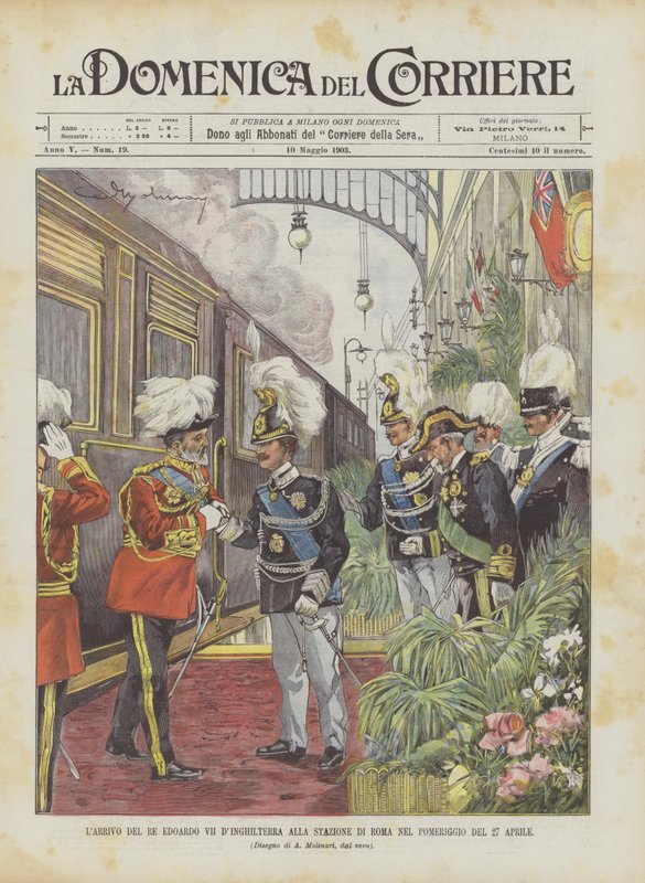 Ankomst av kung Edward VII av England till Roms station på eftermiddagen den 27 april av Achille Beltrame