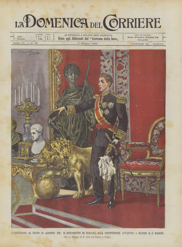 Antagandet av Alfonso XIII:s tron, The Oath of Faithfulness to the Constitution som ägde rum i Madrid den 17 maj av Achille Beltrame
