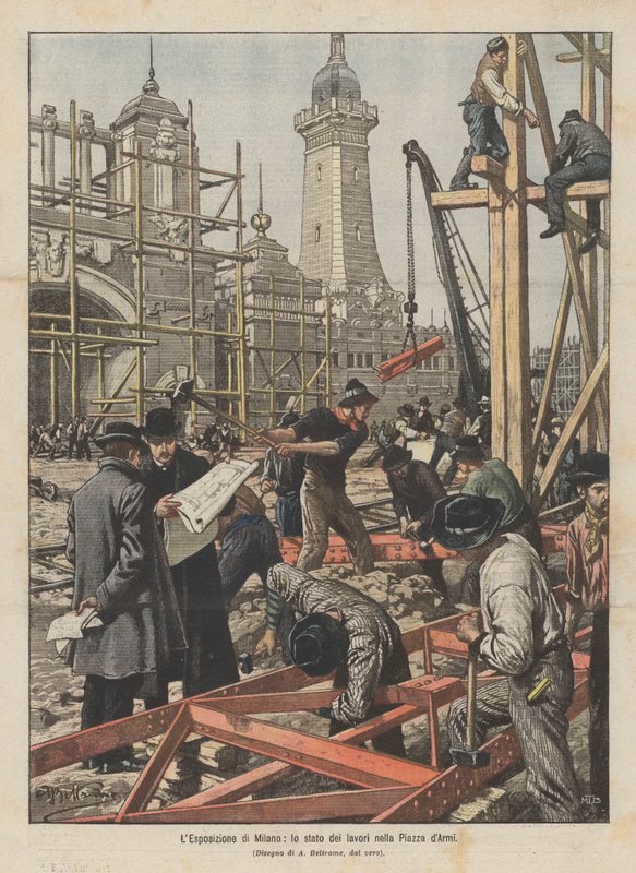 Milanoutställningen, läget på Piazza dArmi av Achille Beltrame