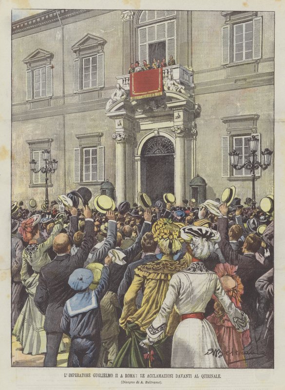 Kejsar William II i Rom, acklamationerna framför Quirinal av Achille Beltrame