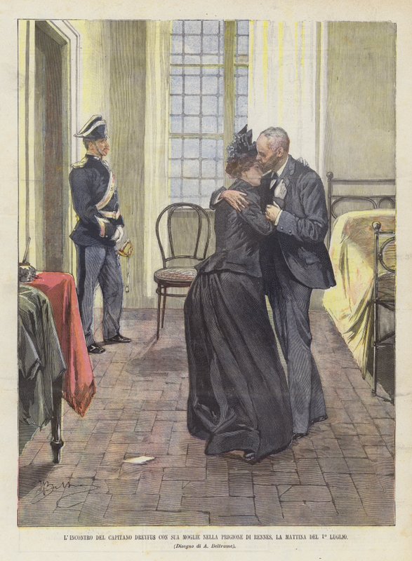 Kapten Dreyfus möte med sin fru i fängelset i Rennes på morgonen den 1 juli av Achille Beltrame