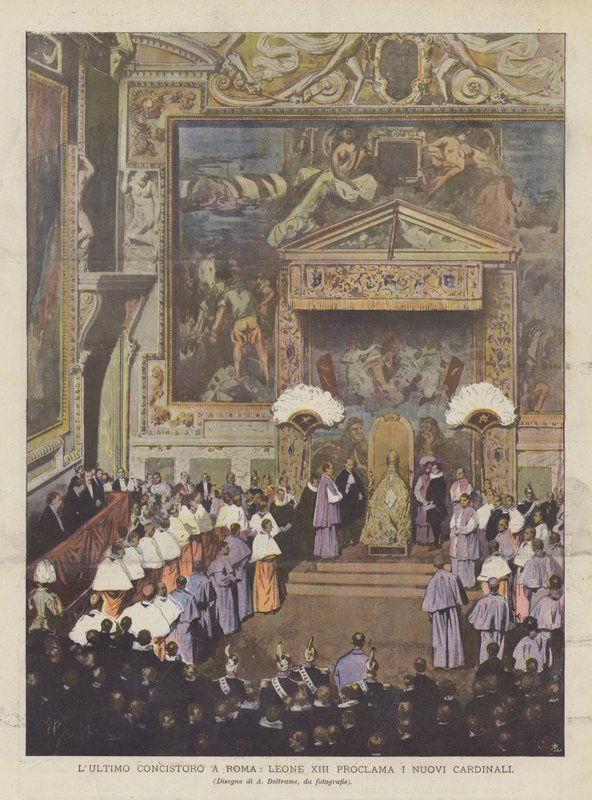 Det sista konsistoriet I Rom utropar Leo XIII de nya kardinalerna av Achille Beltrame