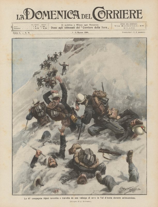 Det 41:a Alpini-företaget drabbades och överväldigades av en lavin av snö i Val dAosta under en utflykt av Achille Beltrame