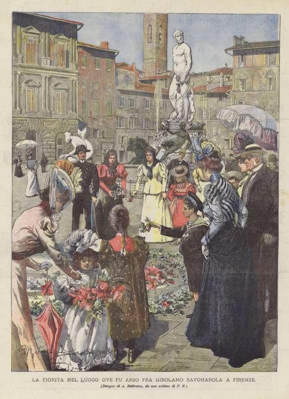 La Fiorita på platsen där Fra Girolamo Savonarola brändes i Florens av Achille Beltrame
