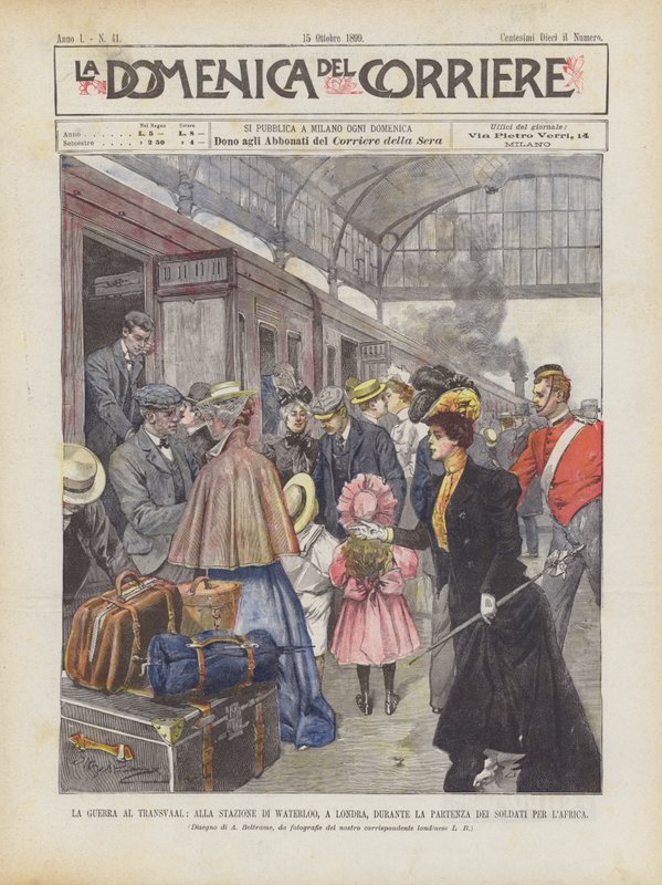 Kriget i Transvaal, på Waterloo Station, London, under avgången av soldater till Afrika av Achille Beltrame