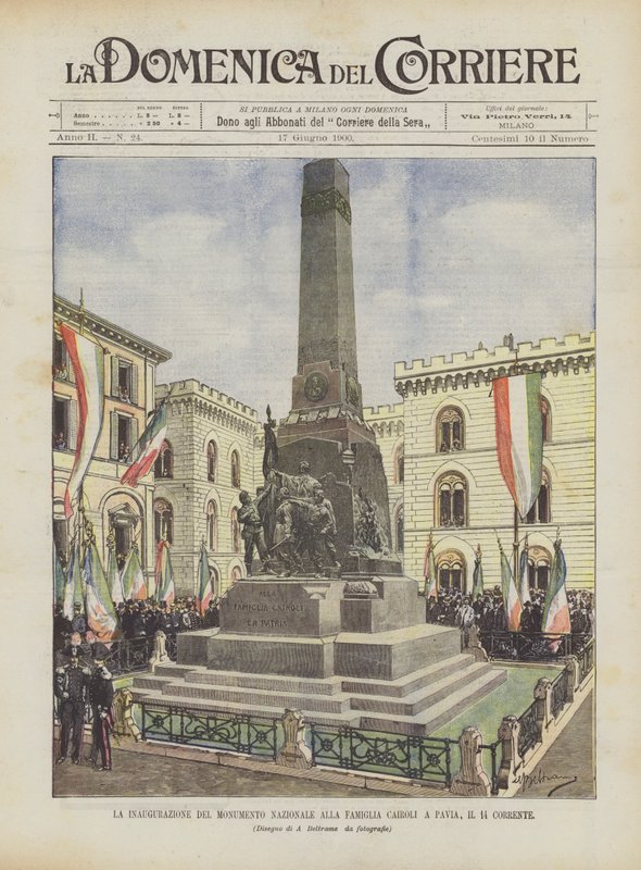 Invigningen av nationalmonumentet för familjen Cairoli i Pavia, den nuvarande 14:e av Achille Beltrame