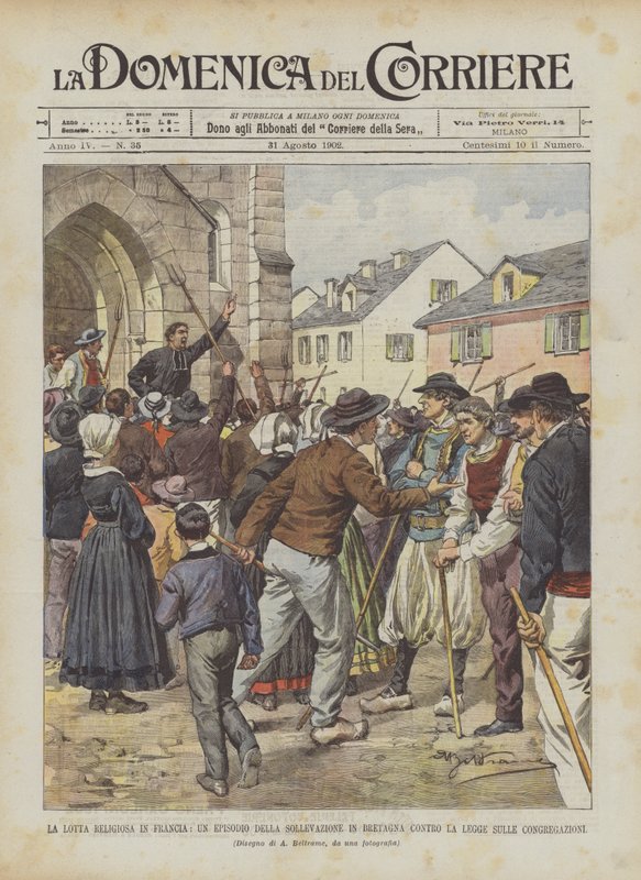 Den religiösa kampen i Frankrike, en episod av upproret i Bretagne mot lagen om församlingar av Achille Beltrame