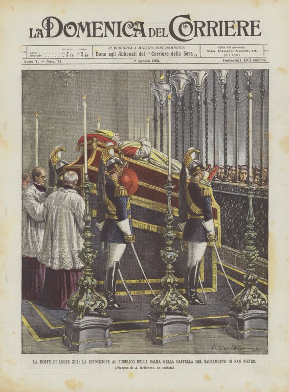 Leo XIII:s död, den offentliga uppvisningen av kroppen i sakramentskapellet i San Pietro av Achille Beltrame