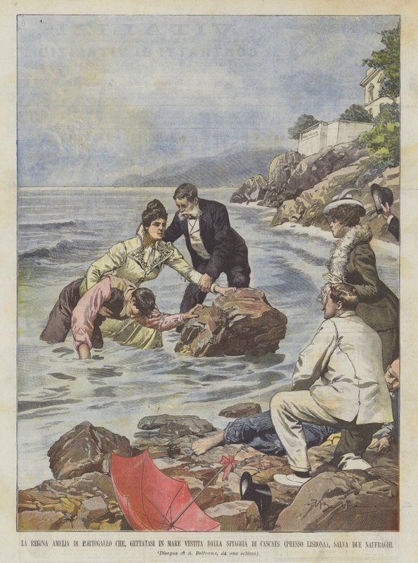 Drottning Amelia av Portugal Vem, Kastas i havet Klädd av Cascaes Beach? av Achille Beltrame