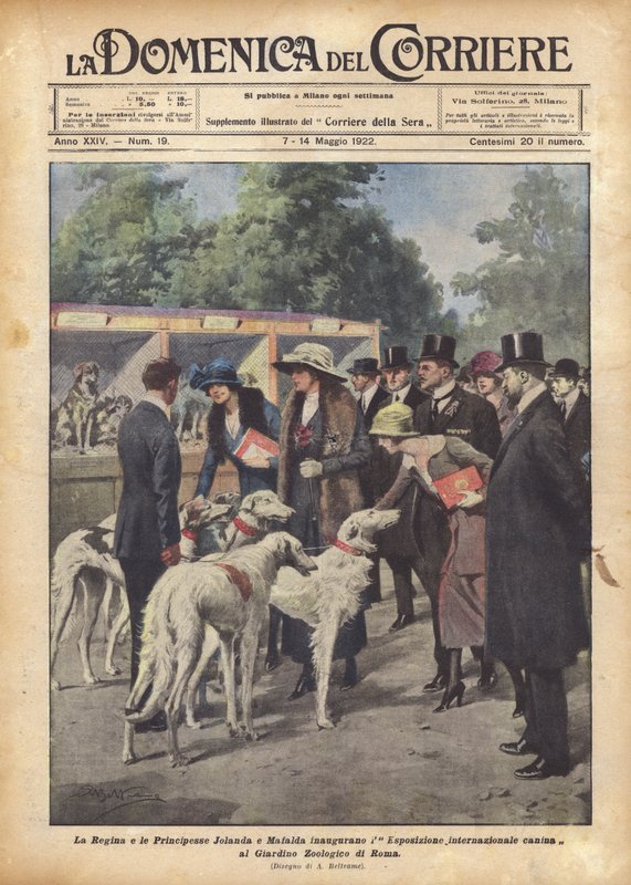Drottningen och prinsessorna Jolanda och Mafalda inviger den internationella hundutställningen? av Achille Beltrame
