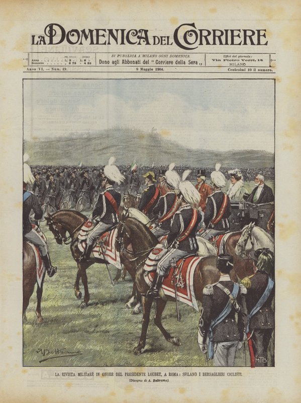 Military Magazine till president Loubets ära, I Rom, Bersaglieri Ciclisti-paraden av Achille Beltrame