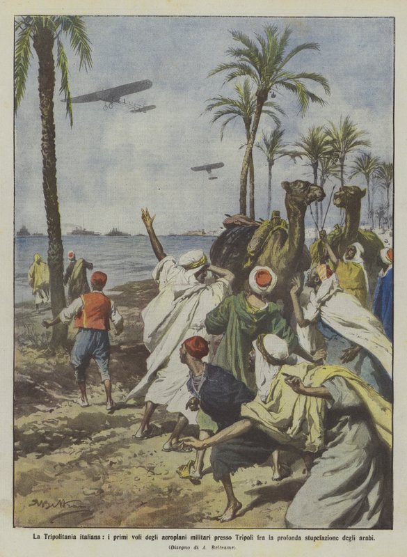Den italienska Tripolitania, de första flygningarna av militära flygplan nära Tripoli mellan djupet? av Achille Beltrame