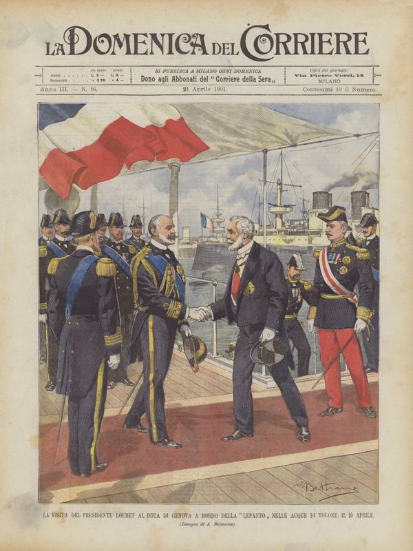 President Loubets besök hos hertigen av Genua ombord på Lepanto i Toulons vatten den 10 april av Achille Beltrame