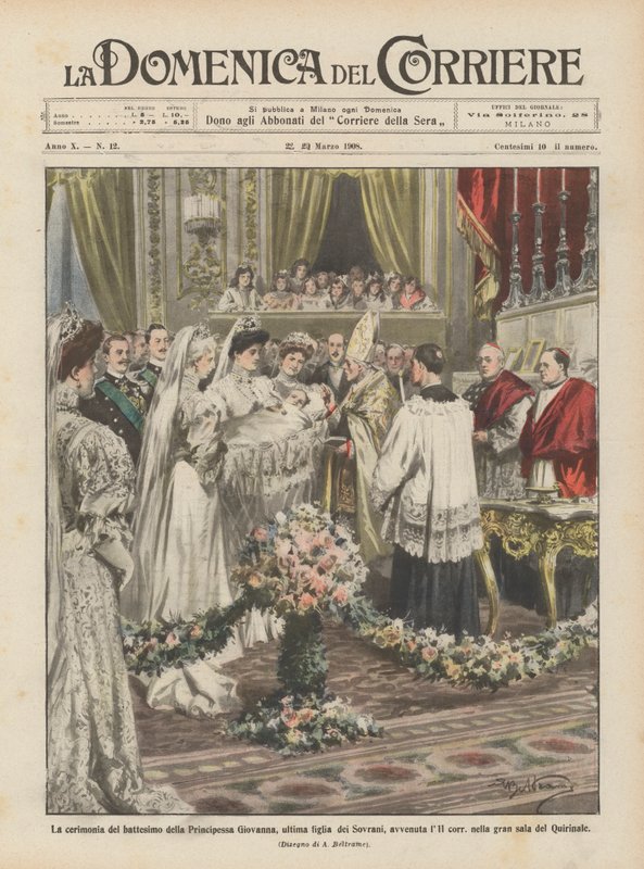 Ceremonin för dopet av prinsessan Giovanna, den sista dottern till suveränerna, ägde rum den 11? av Achille Beltrame