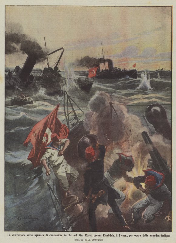 Förstörelsen av det turkiska gevärsteamet i Röda havet nära Kunfidah på 7 corr? av Achille Beltrame