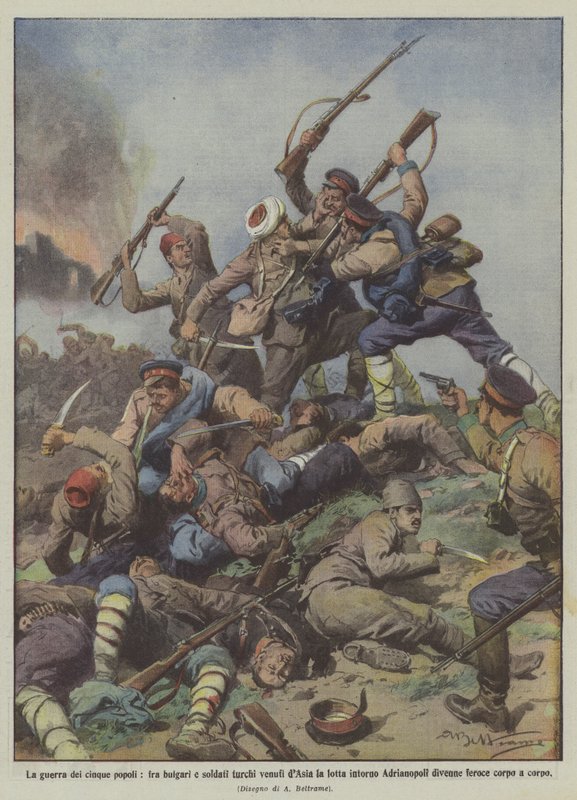 De fem folkens krig, mellan bulgarer och turkiska soldater från Asien som kämpar runt? av Achille Beltrame