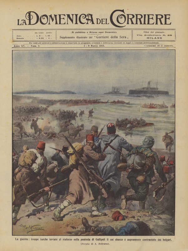 Kriget, turkiska trupper skickas för att förstärka Gallipoli halvön vars landning? av Achille Beltrame