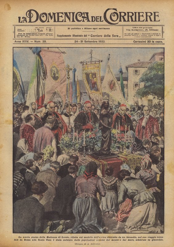 Den nya statyn av Madonnan av Loreto, återuppbyggd efter modellen av den gamla som förstördes av en brand? av Achille Beltrame