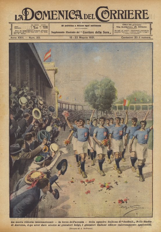 Den nya internationella segern, årets tredje, för det italienska fotbollslaget av Achille Beltrame