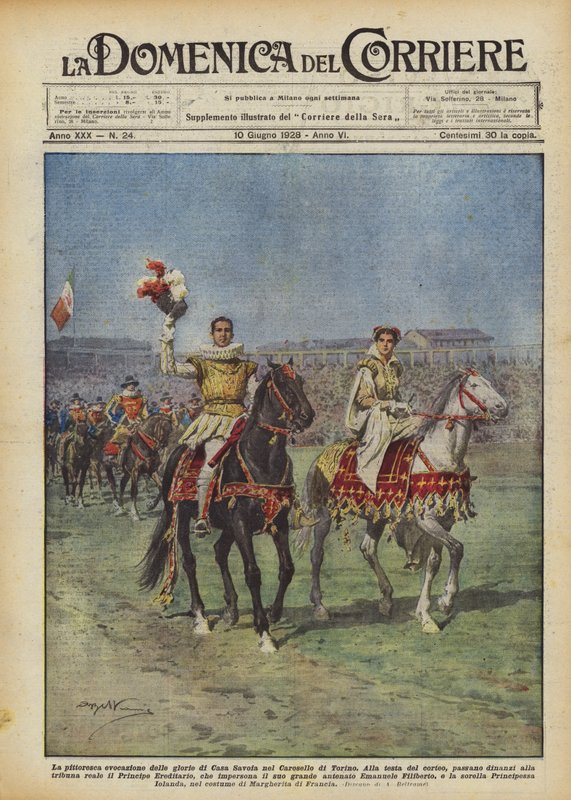 Den pittoreska frammaningen av härligheterna i House of Savoy i Turin-karusellen av Achille Beltrame