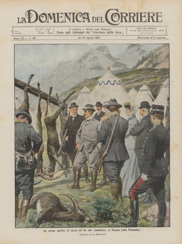 Kungens första jaktmatch på stenbock, i Noasca (Övre Piemonte) av Achille Beltrame