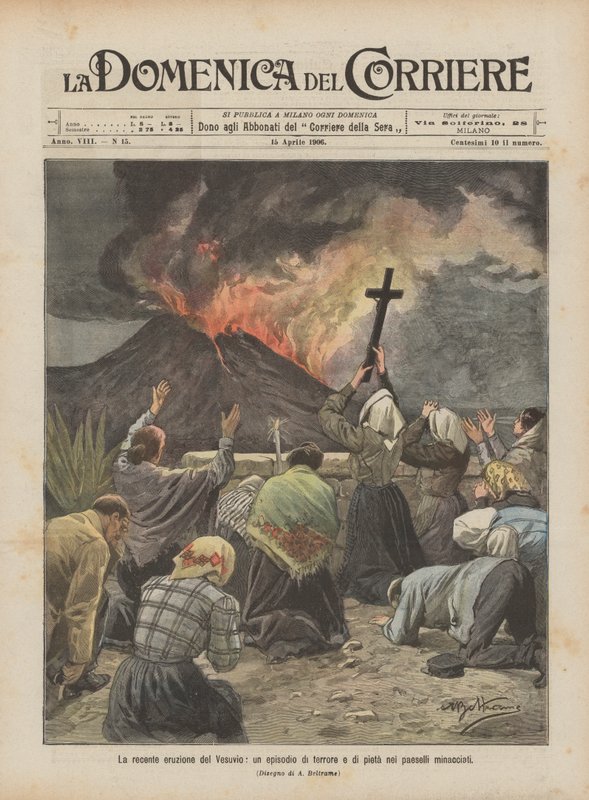Det senaste utbrottet av Vesuvius, en episod av terror och medlidande i de hotade byarna av Achille Beltrame