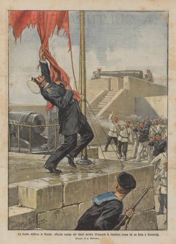 Militärupproret i Ryssland, en officer som dödades av rebellerna medan han slet den röda flaggan? av Achille Beltrame