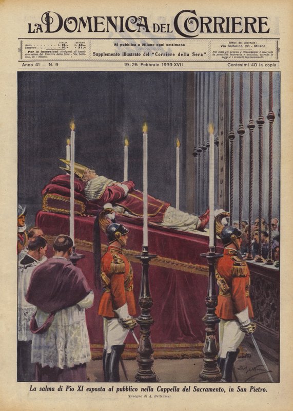 Pius XI:s kropp exponerad för allmänheten i sakramentskapellet i San Pietro av Achille Beltrame