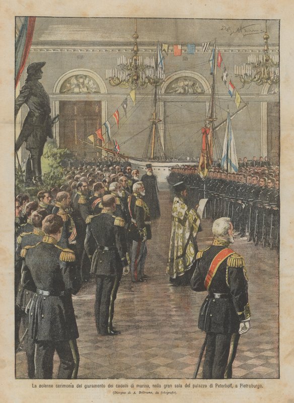 Den högtidliga ceremonin för marinkadetternas ed i Peterhoff-palatsets stora sal i Petersburg av Achille Beltrame