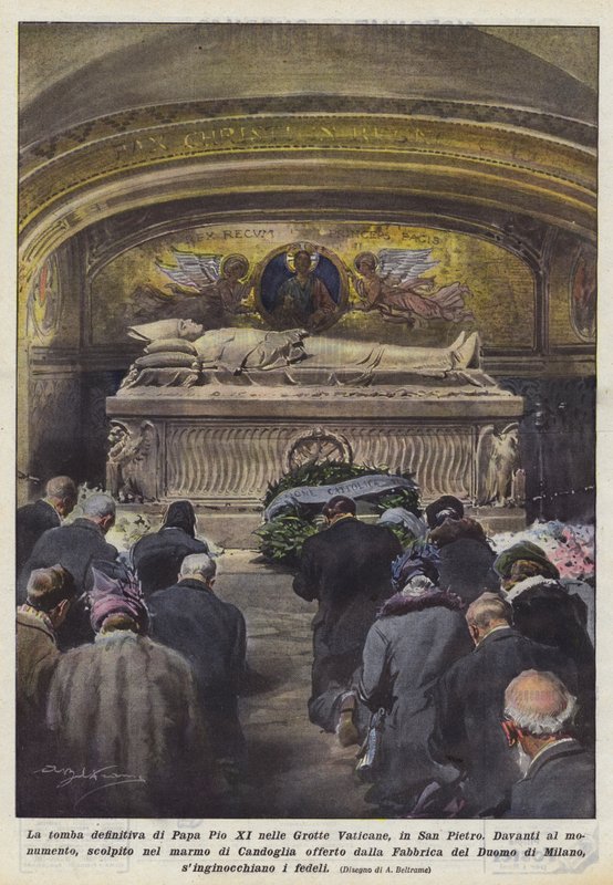 Påven Pius XI:s definitiva grav i Vatikanens grottor, i San Pietro av Achille Beltrame